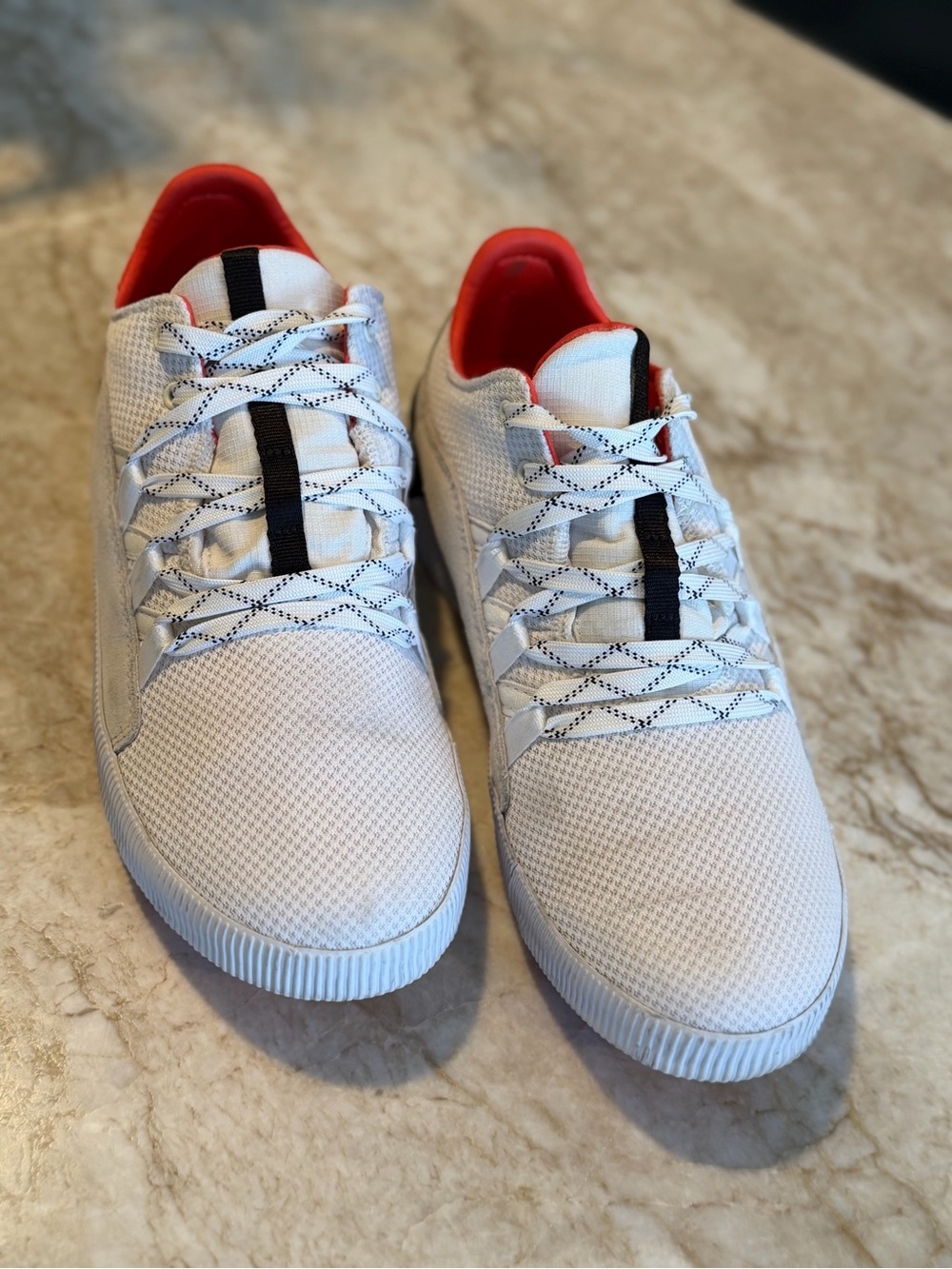 Sorel White Sneakers with Black Tongue Stripe and Red Lining